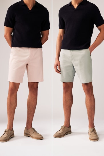 Green/Pink Straight Fit Stretch Chinos Shorts 2 Pack
