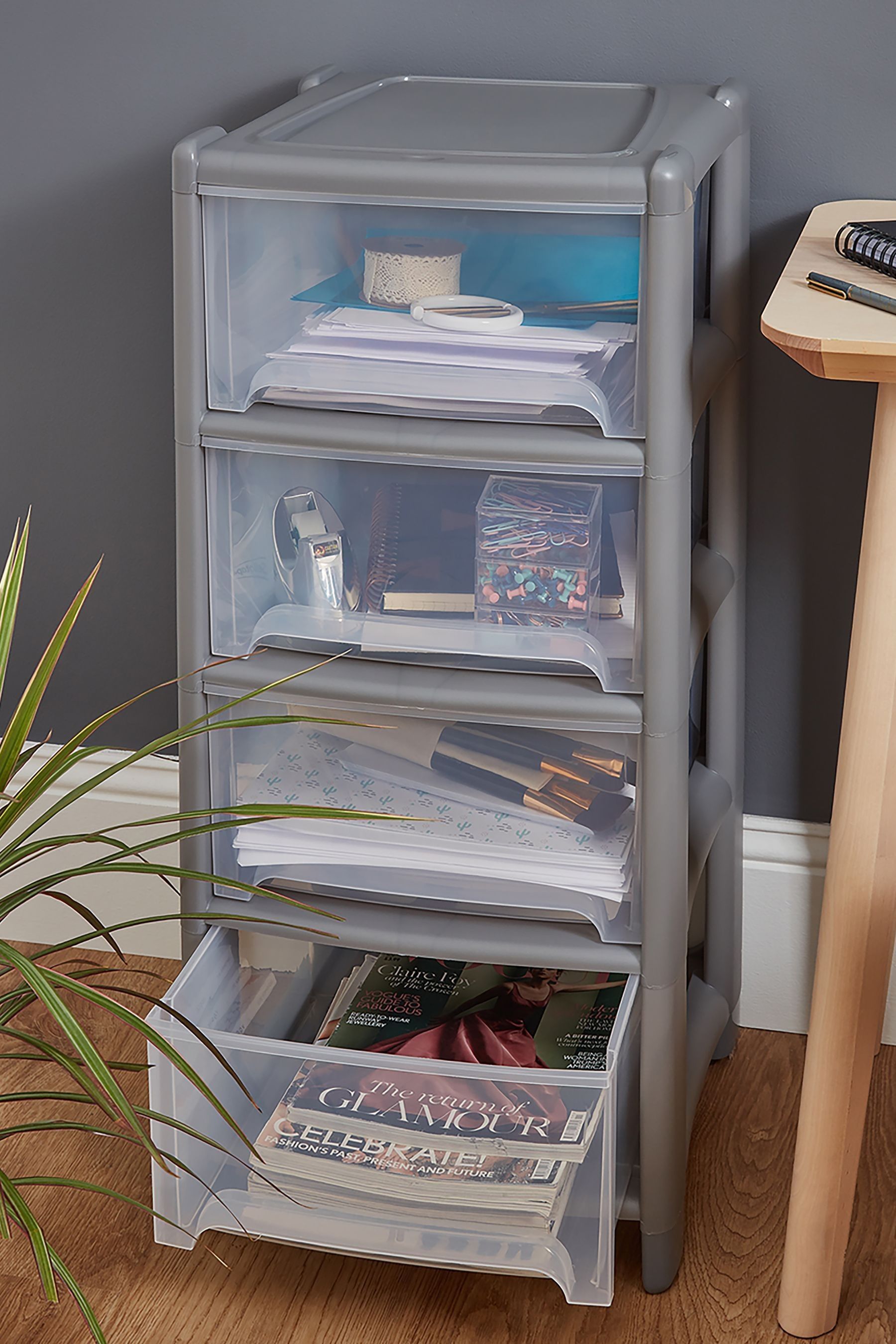 Buy Wham Grey 1 x Deep 4 Drawer Tower Home and Office Storage
