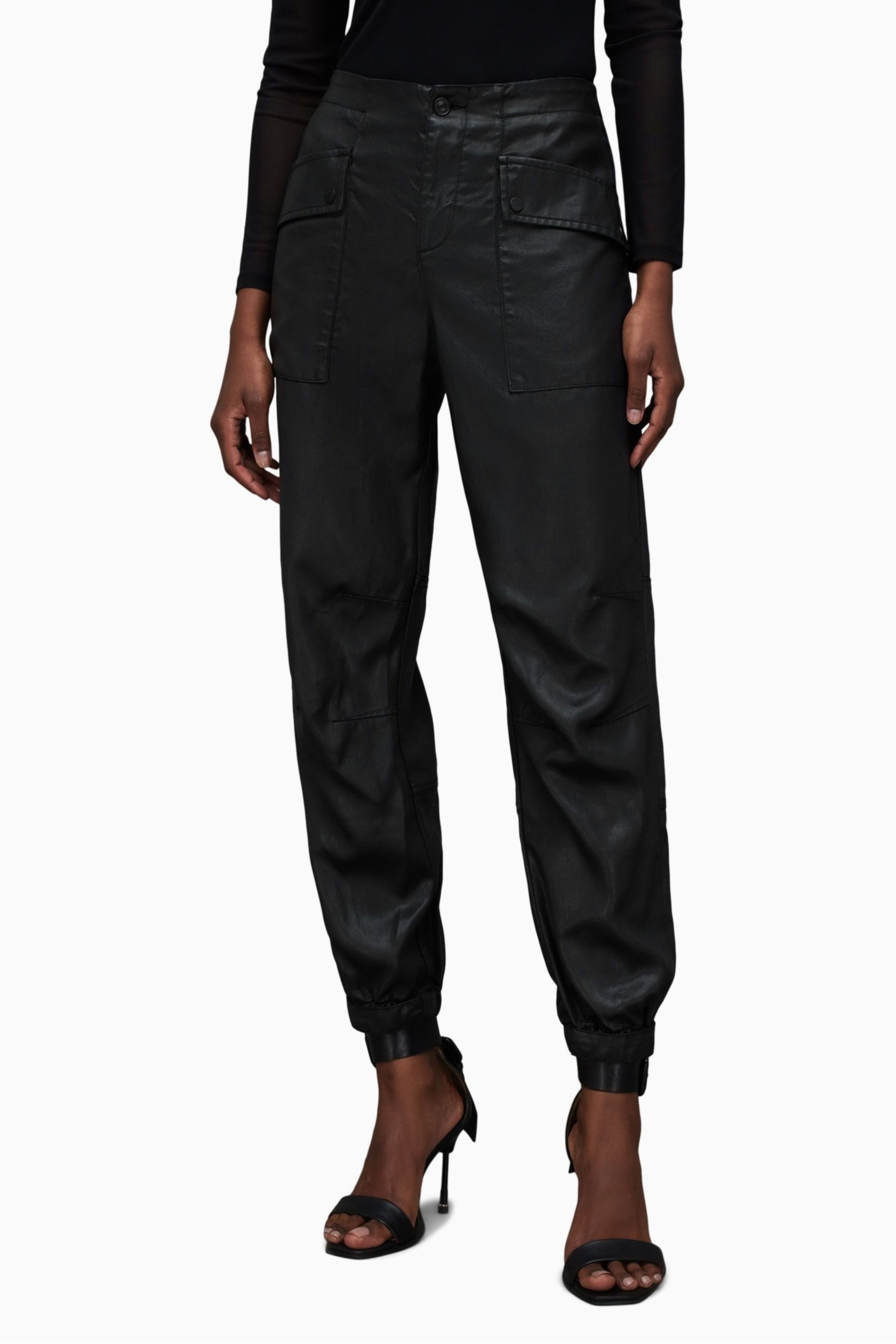 AllSaints Black Coated Frieda Trousers - Image 1 of 7