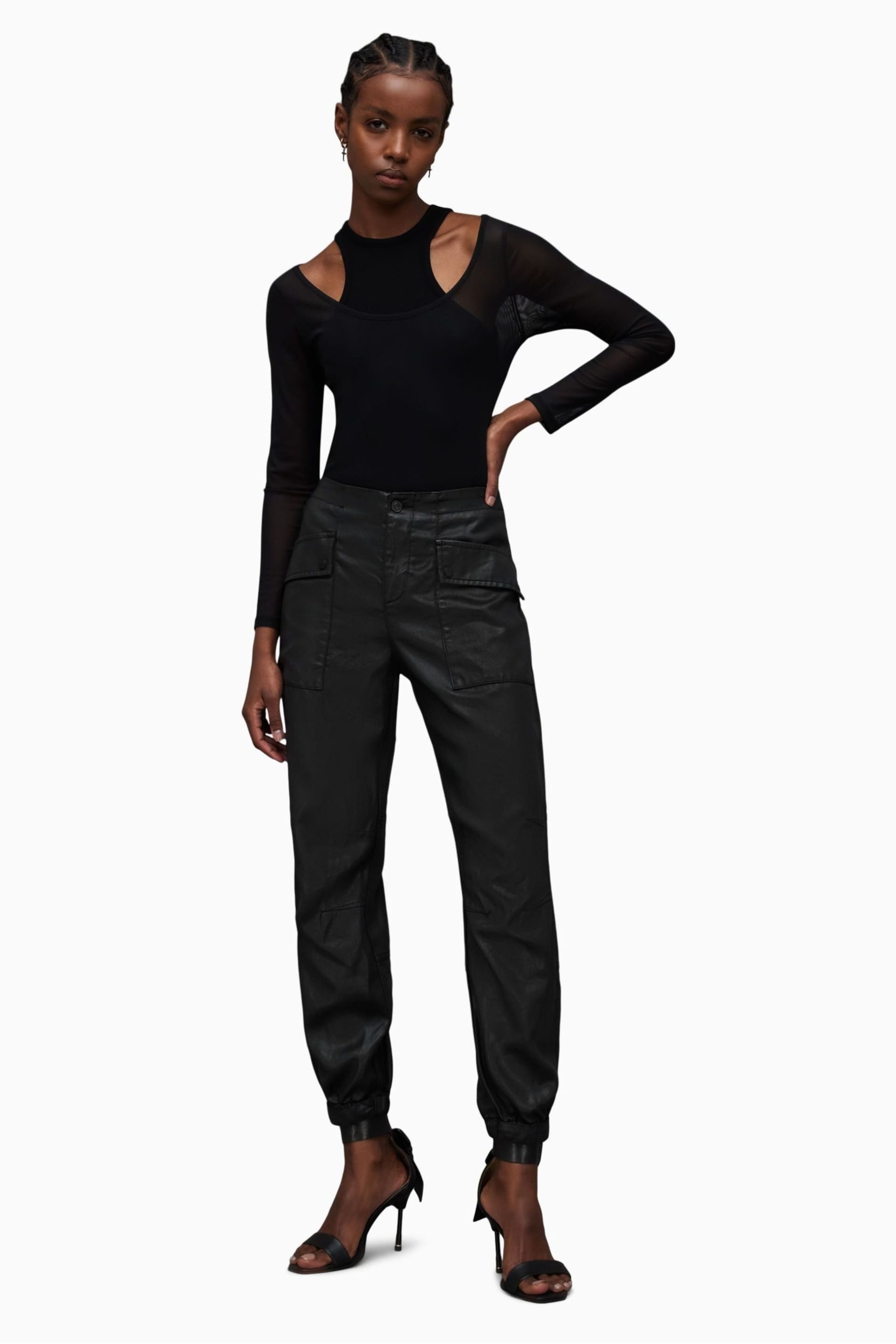 AllSaints Black Coated Frieda Trousers - Image 3 of 7