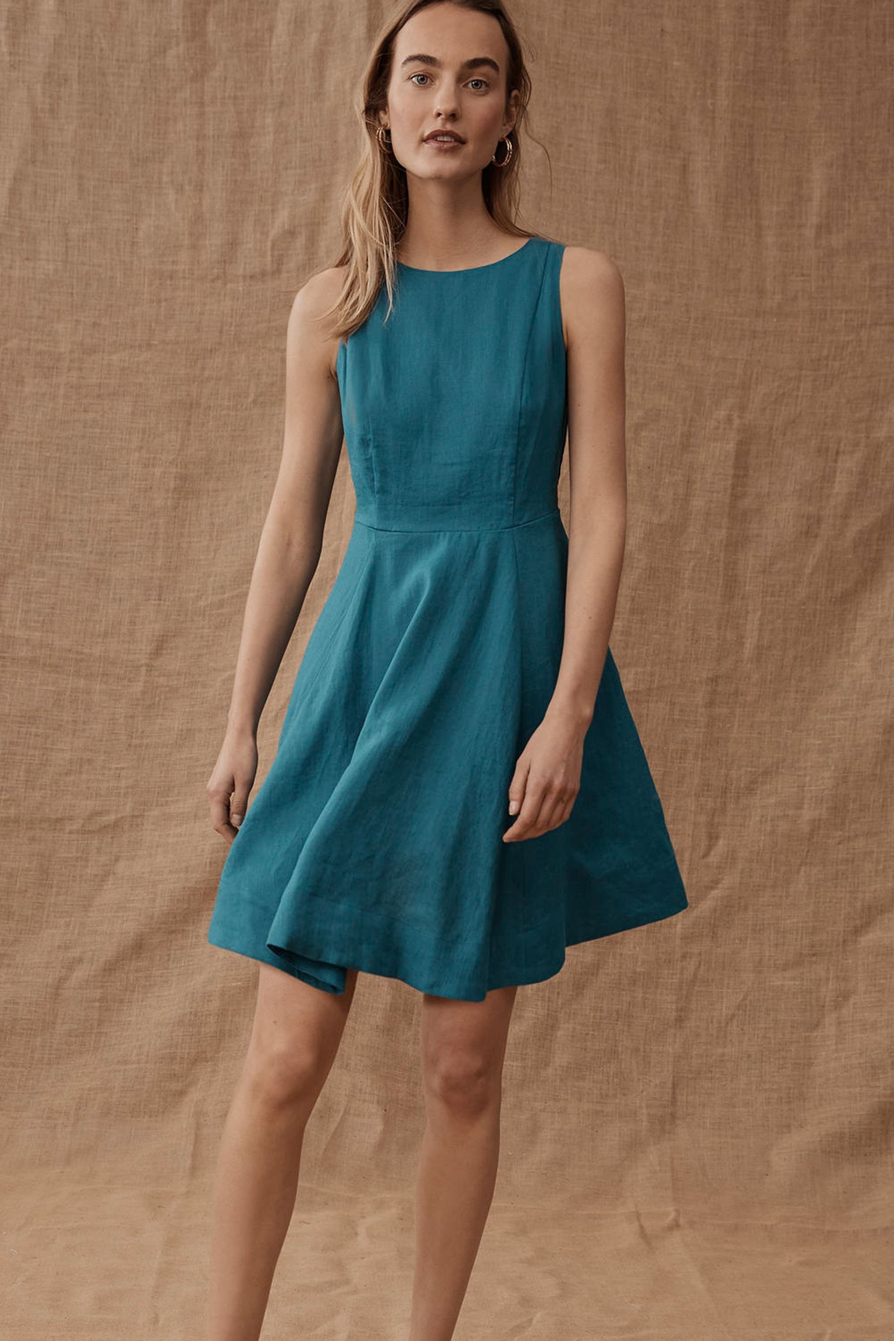 Buy Boden Blue Fit and Flare Linen Mini Dress from Next Luxembourg
