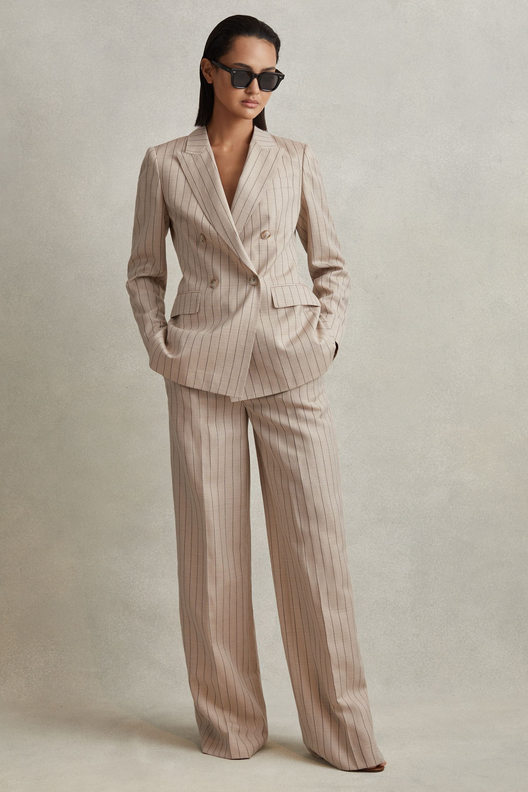 Buy Reiss Neutral Odette Wool Blend Striped Wide Leg Trousers from the Next UK online shop