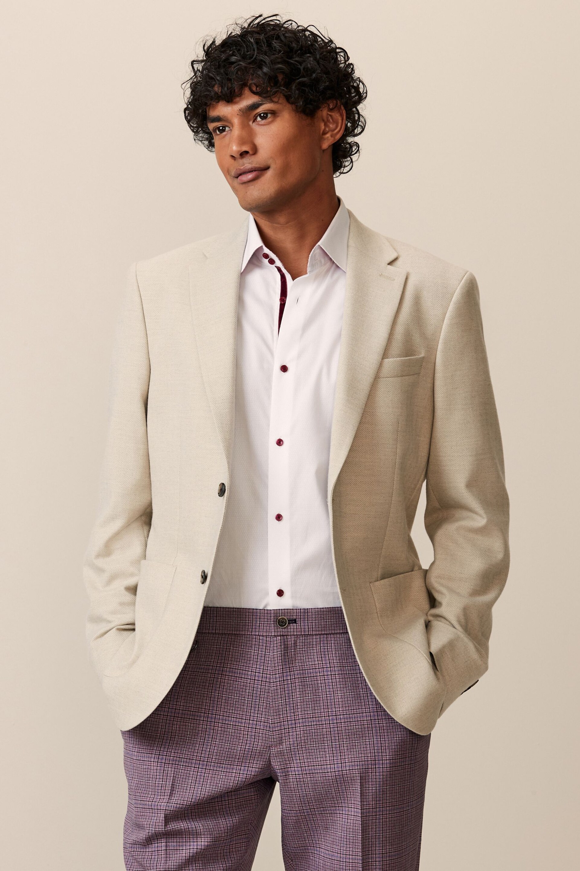 Neutral Soft Touch Herringbone Blazer - Image 1 of 10