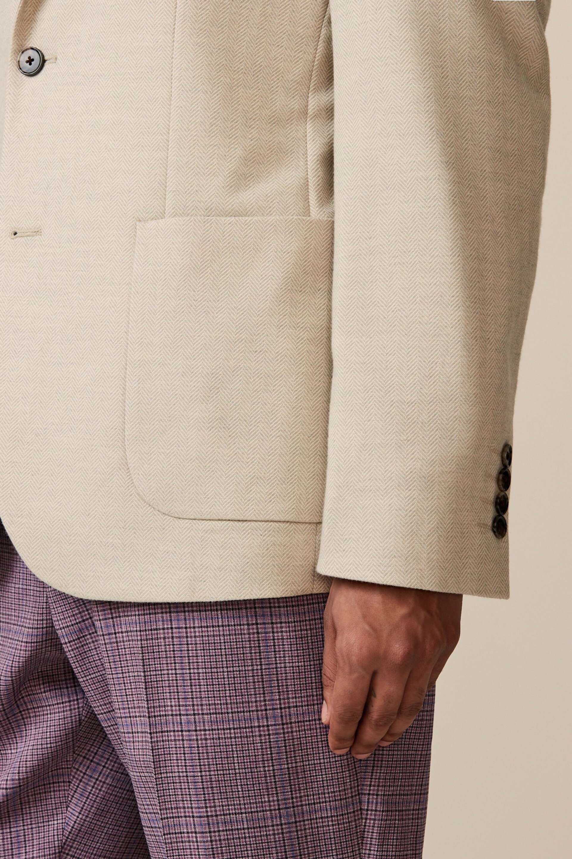 Neutral Soft Touch Herringbone Blazer - Image 5 of 10