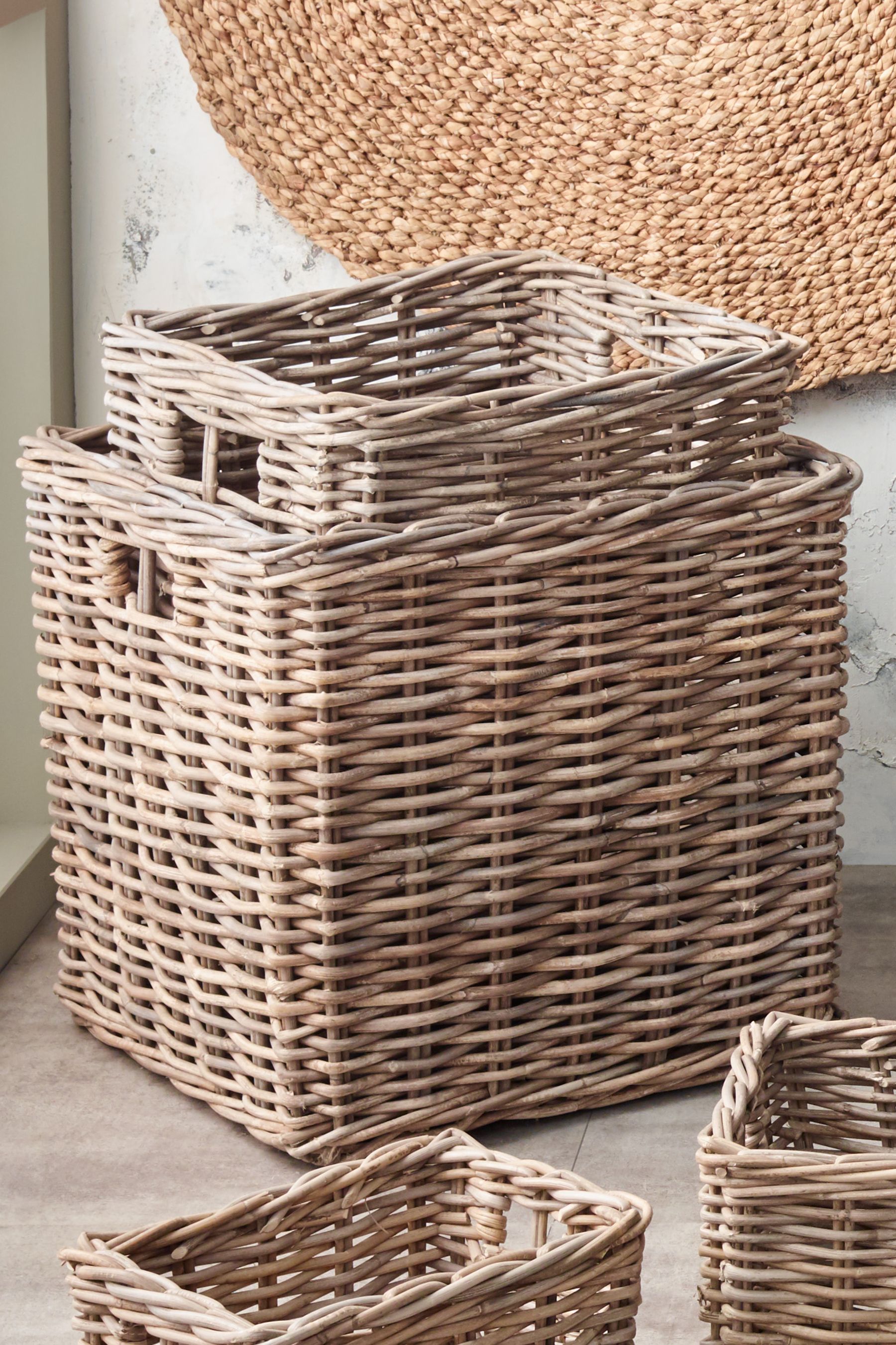 Stackable wicker store storage baskets