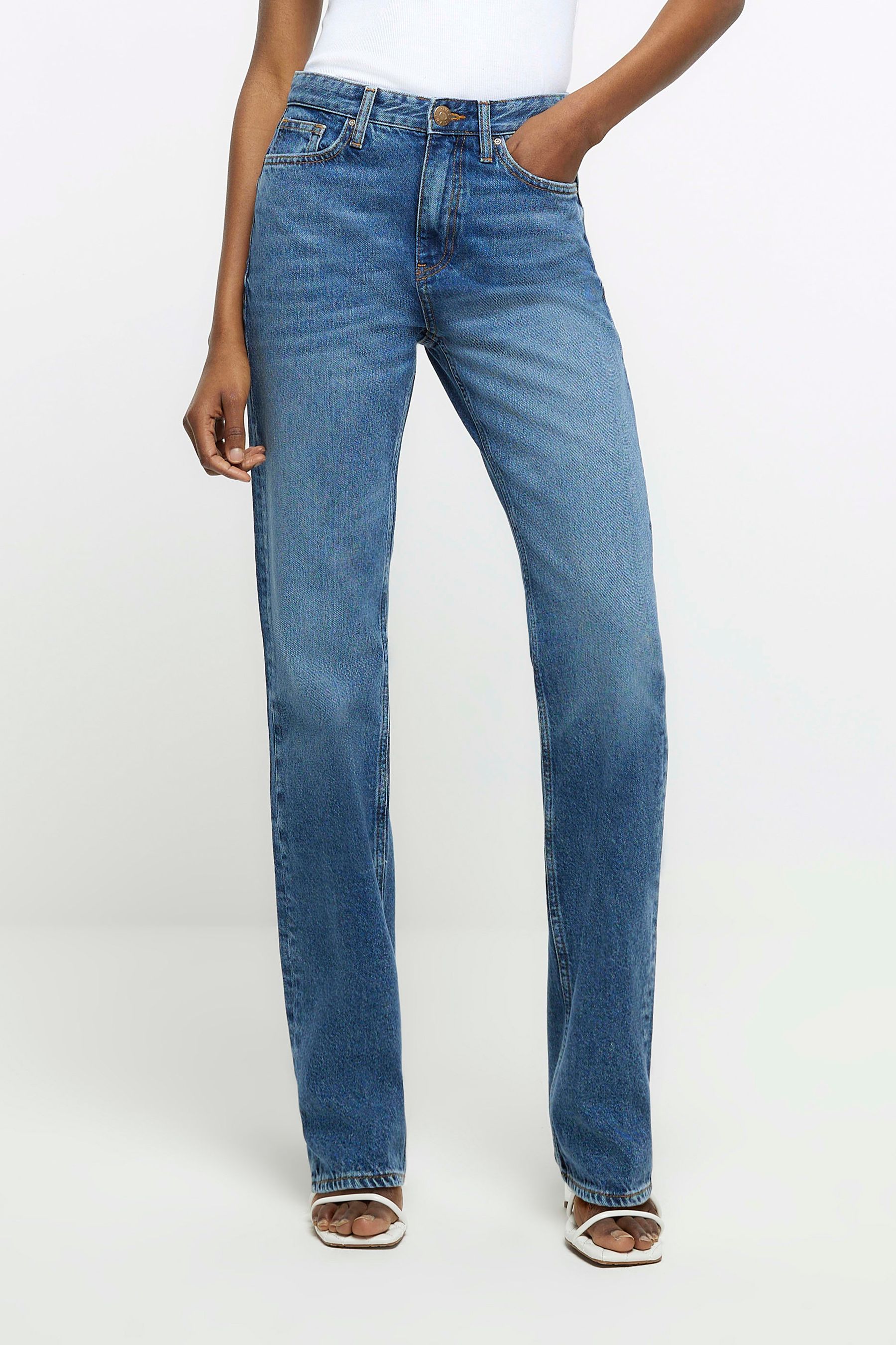 Buy River Island Blue High Rise Straight Leg Jeans from the Next