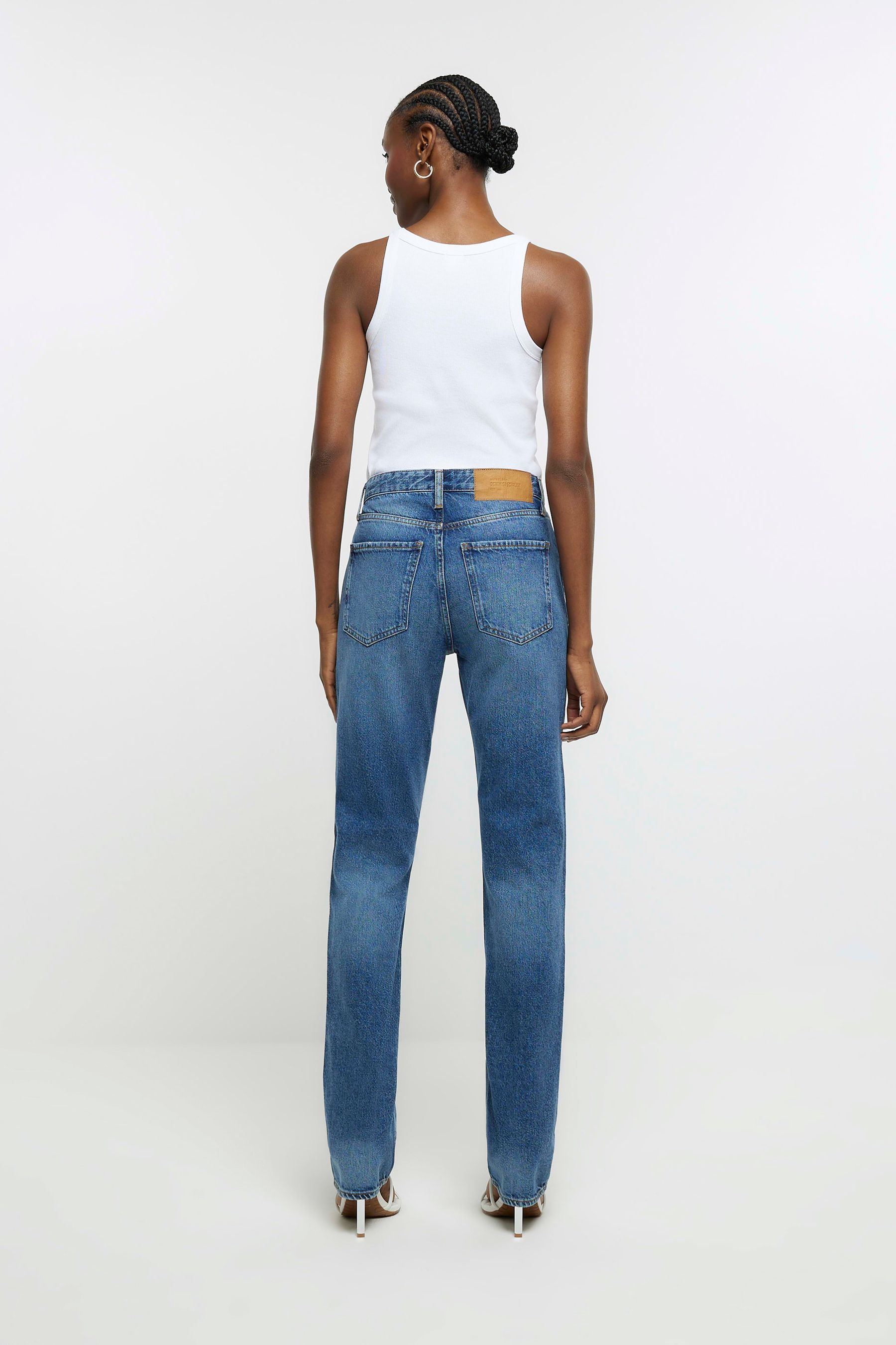 Buy River Island Blue High Rise Straight Leg Jeans from the Next