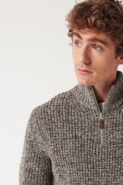 Grey Regular Textured Knit Zip Neck Jumper - Image 1 of 9