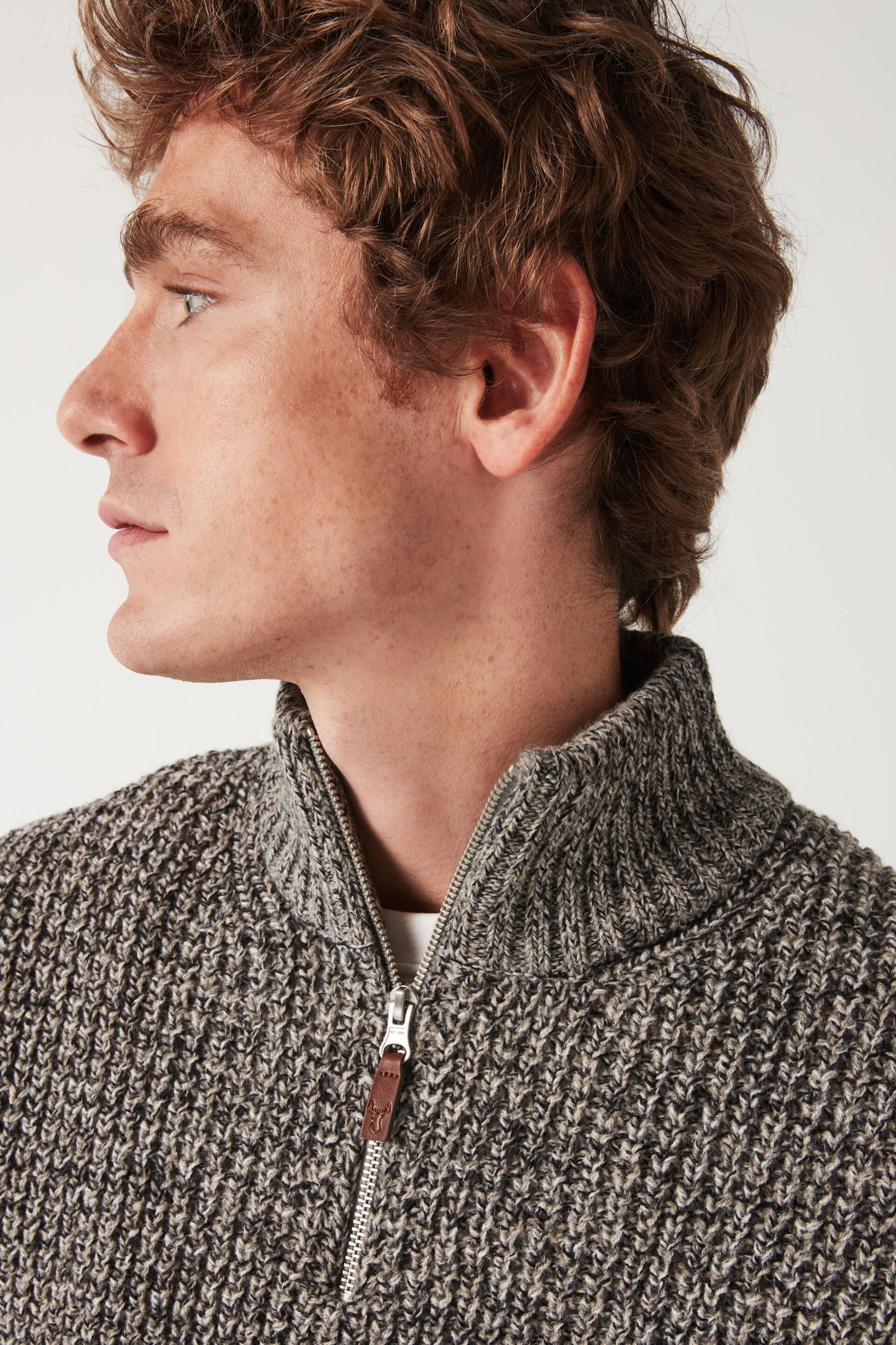 Grey Regular Textured Knit Zip Neck Jumper - Image 5 of 9