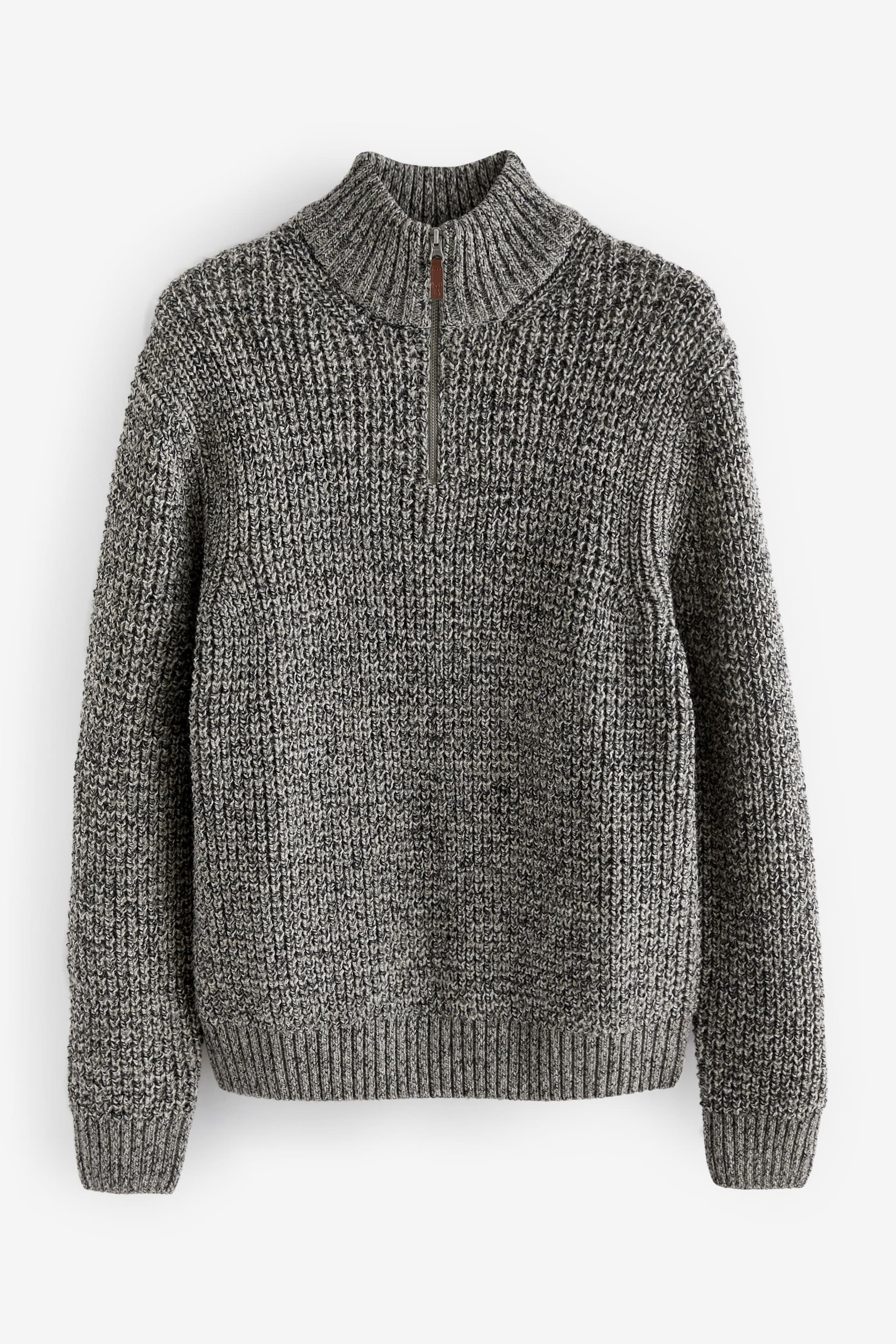 Grey Regular Textured Knit Zip Neck Jumper - Image 7 of 9