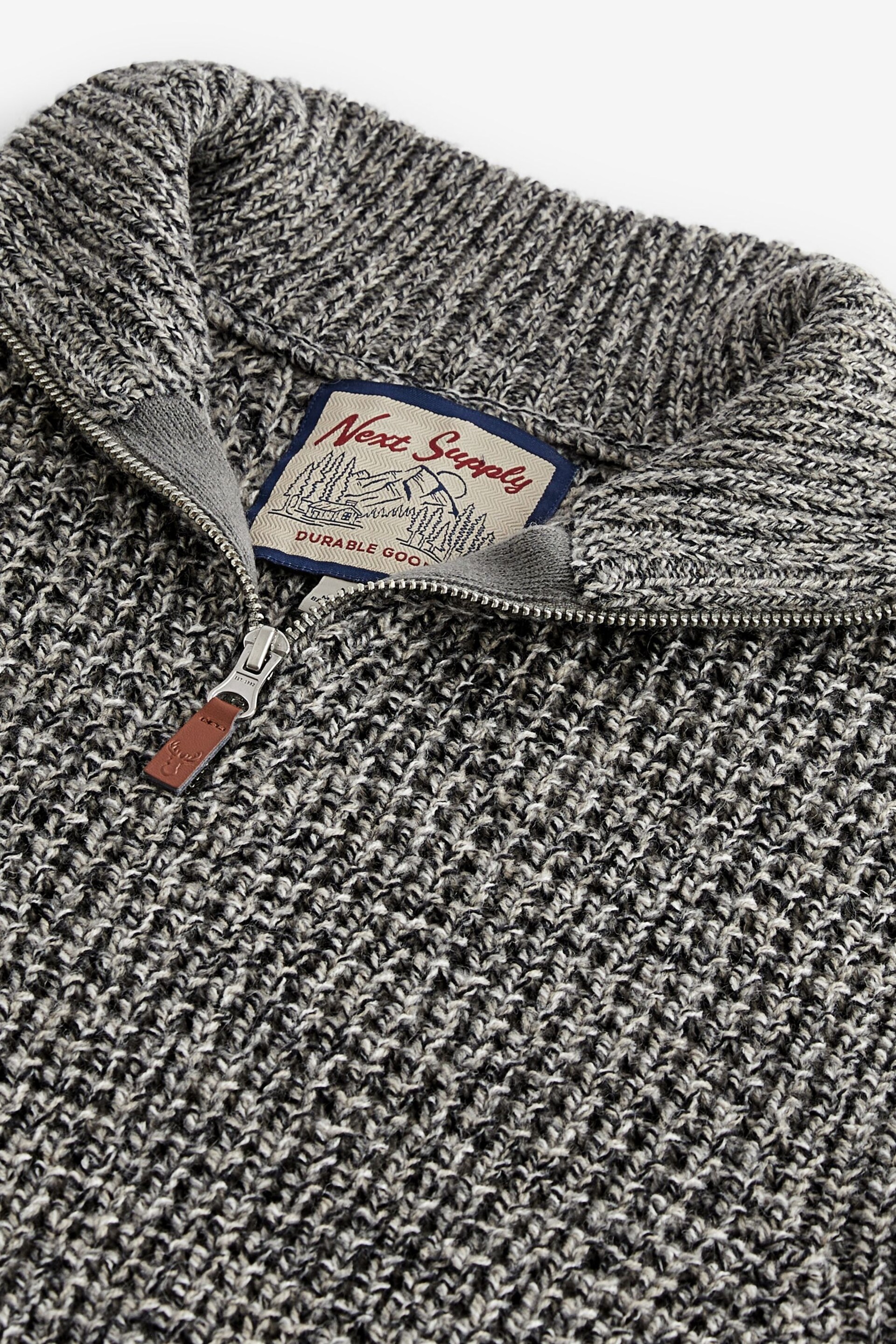 Grey Regular Textured Knit Zip Neck Jumper - Image 8 of 9