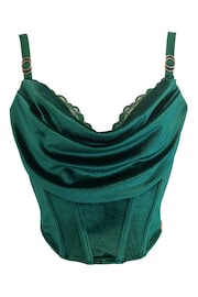 Pour Moi Green India Velvet Luxe Metallic Lace Cowl Neck Bustier Bralette - Image 3 of 4