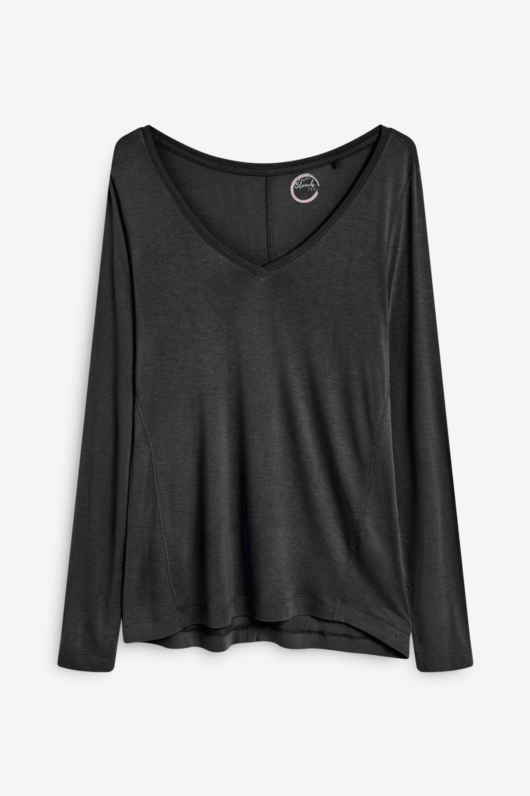 Black Print Slouch V Neck Long Sleeve T Shirt