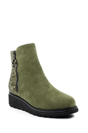 green wedge booties