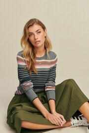 Khaki Green Stripe Roll Edge Detail Jumper - Image 1 of 6