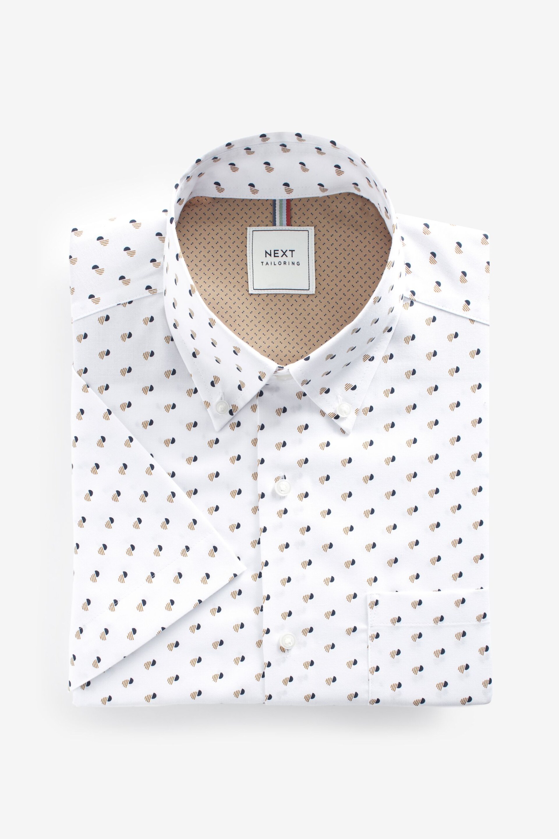 White/Neutral Brown Spot Easy Iron Button Down Short Sleeve Oxford Shirt - Image 5 of 6