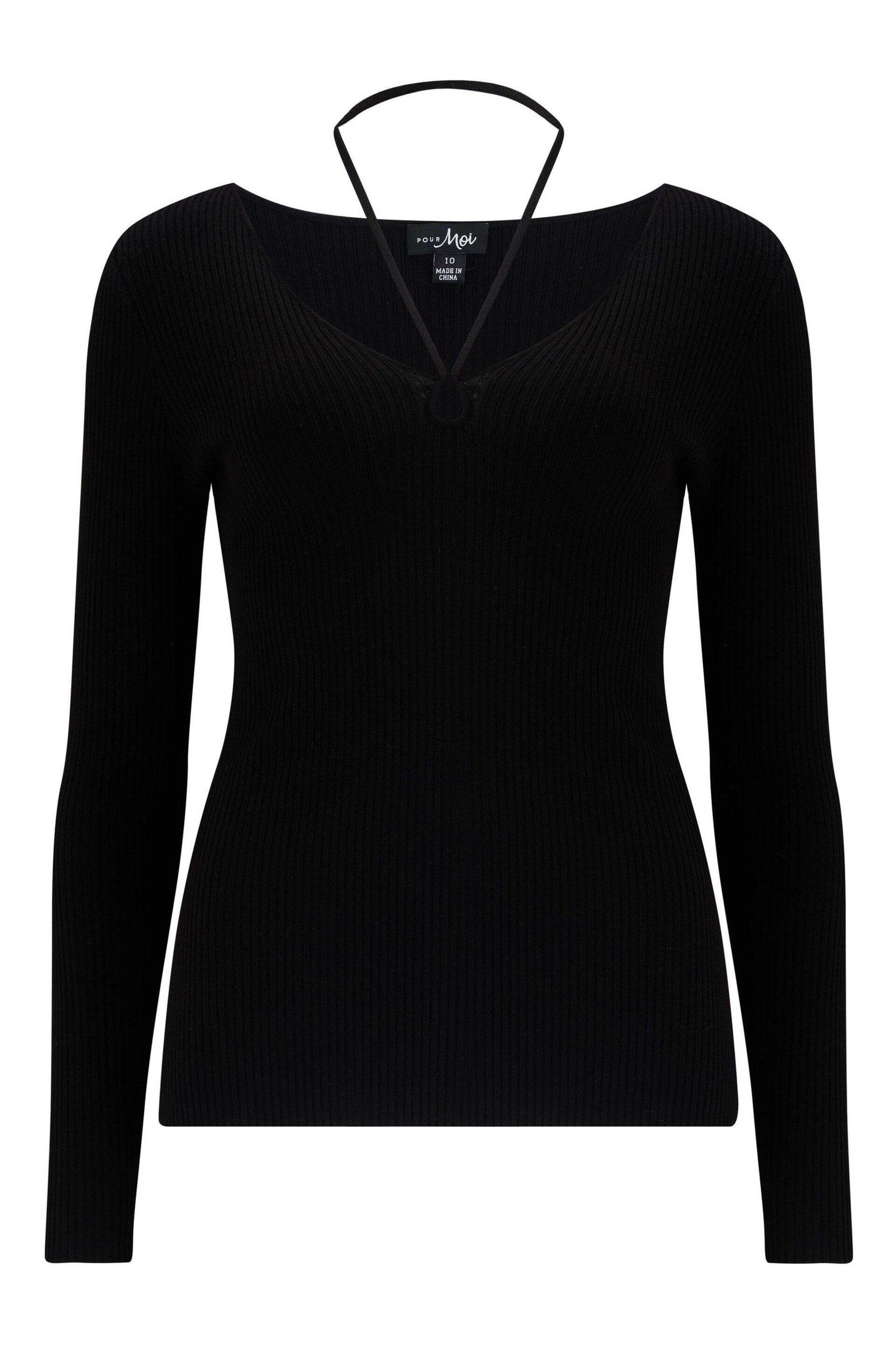 Pour Moi Black Susie Keyhole Rib Knit Top with LENZING™ ECOVERO™ Viscose - Image 3 of 4