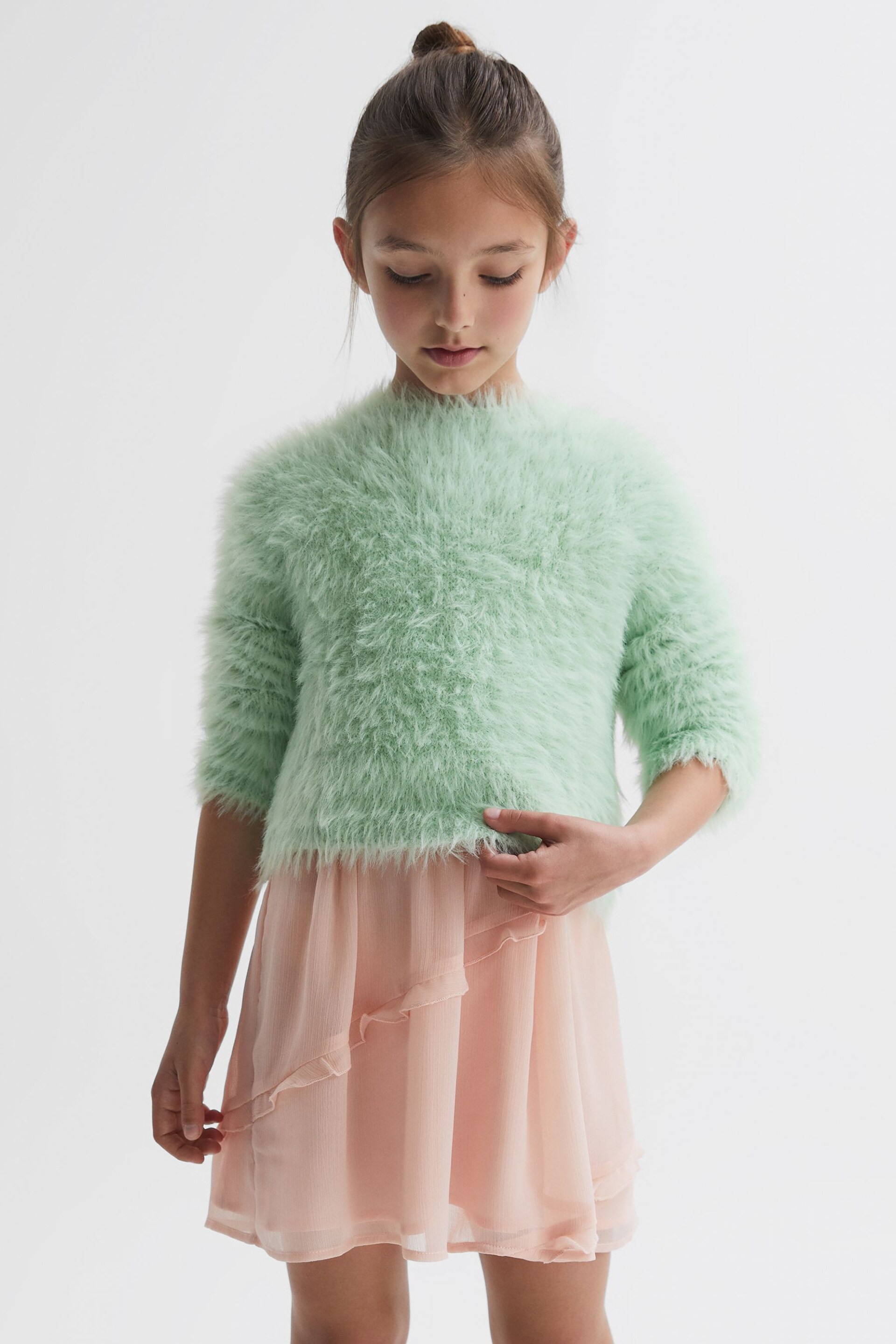 Reiss Green Freida Fluffy Crew Neck Jumper - Image 3 of 5