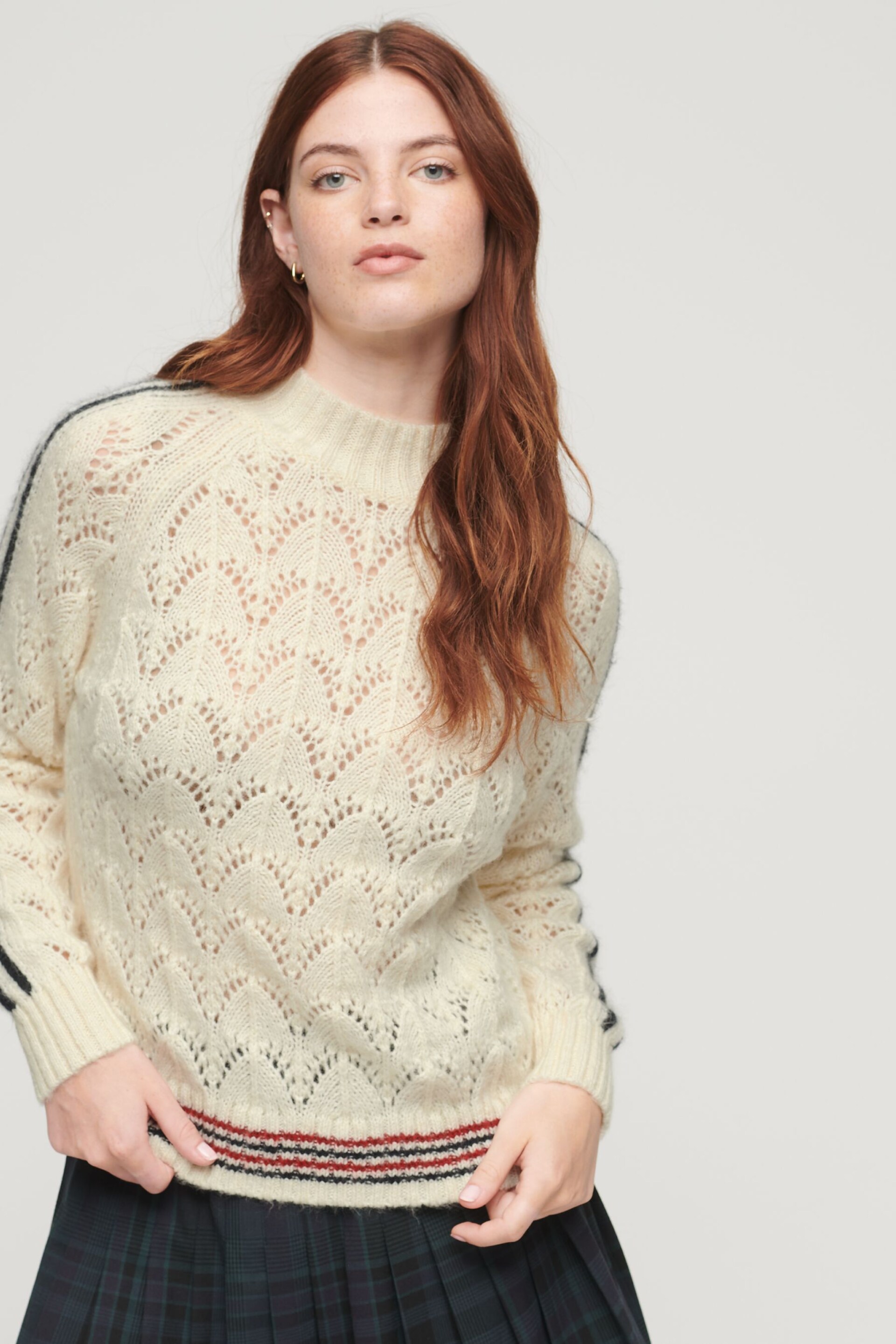 Superdry Cream Pointelle Knit Jumper - Image 1 of 5