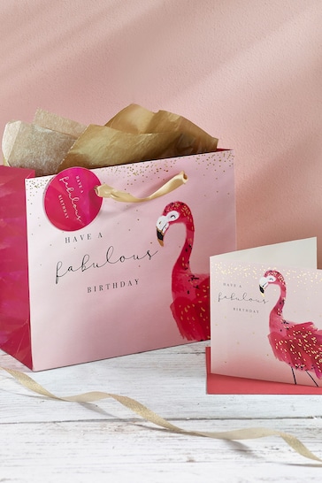 Pink Flamingo Gift Bag and Card Set