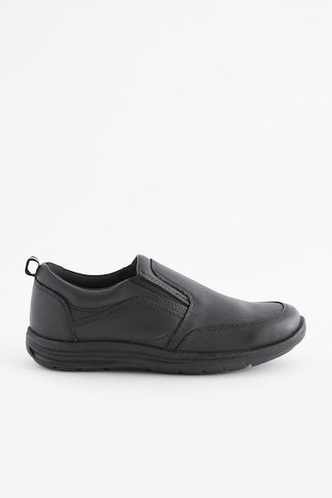 Black Extra Wide Fit (H) School Leather Loafers