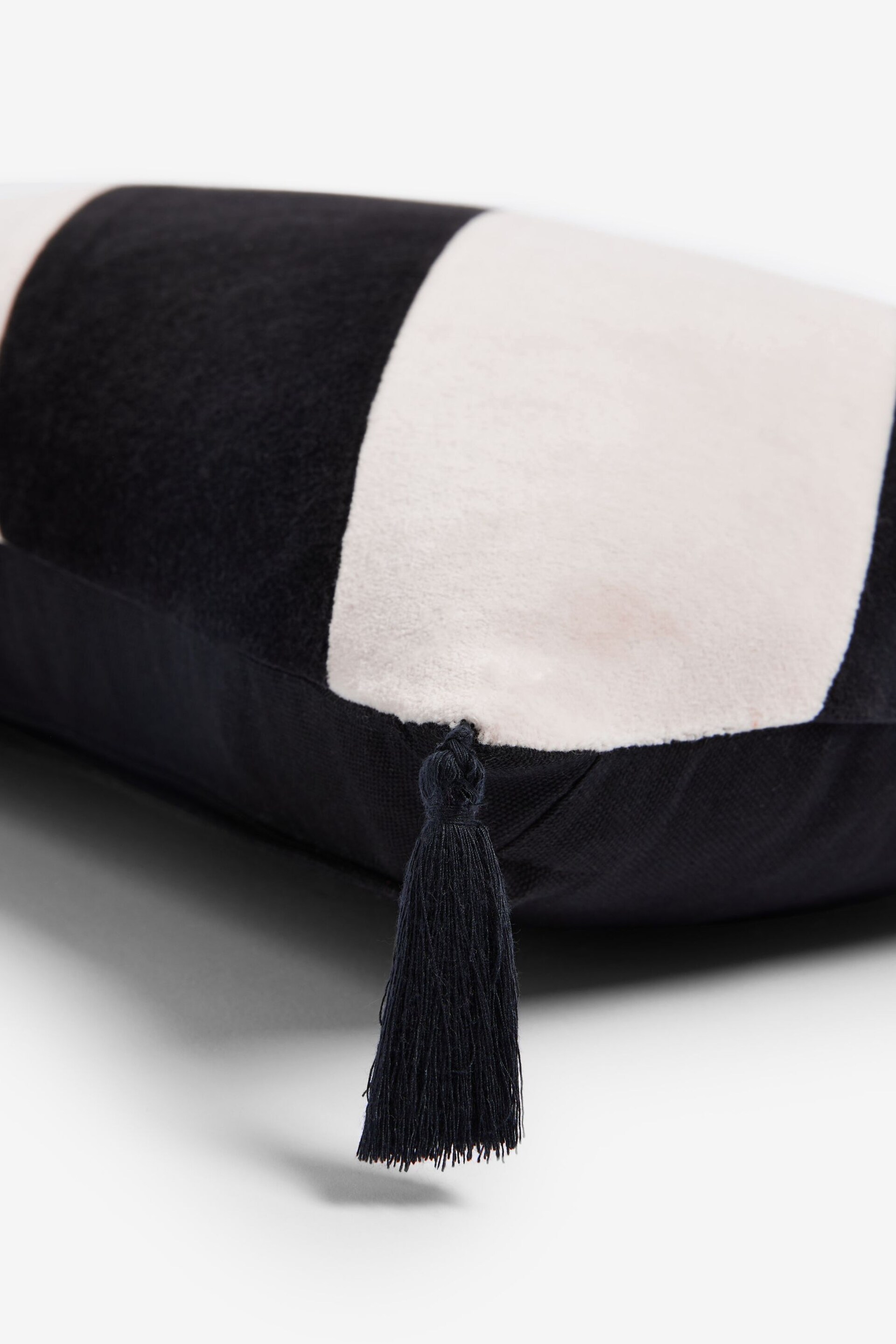 Monochrome 50 x 30cm Vertical Velvet Stripe Cushion - Image 2 of 5