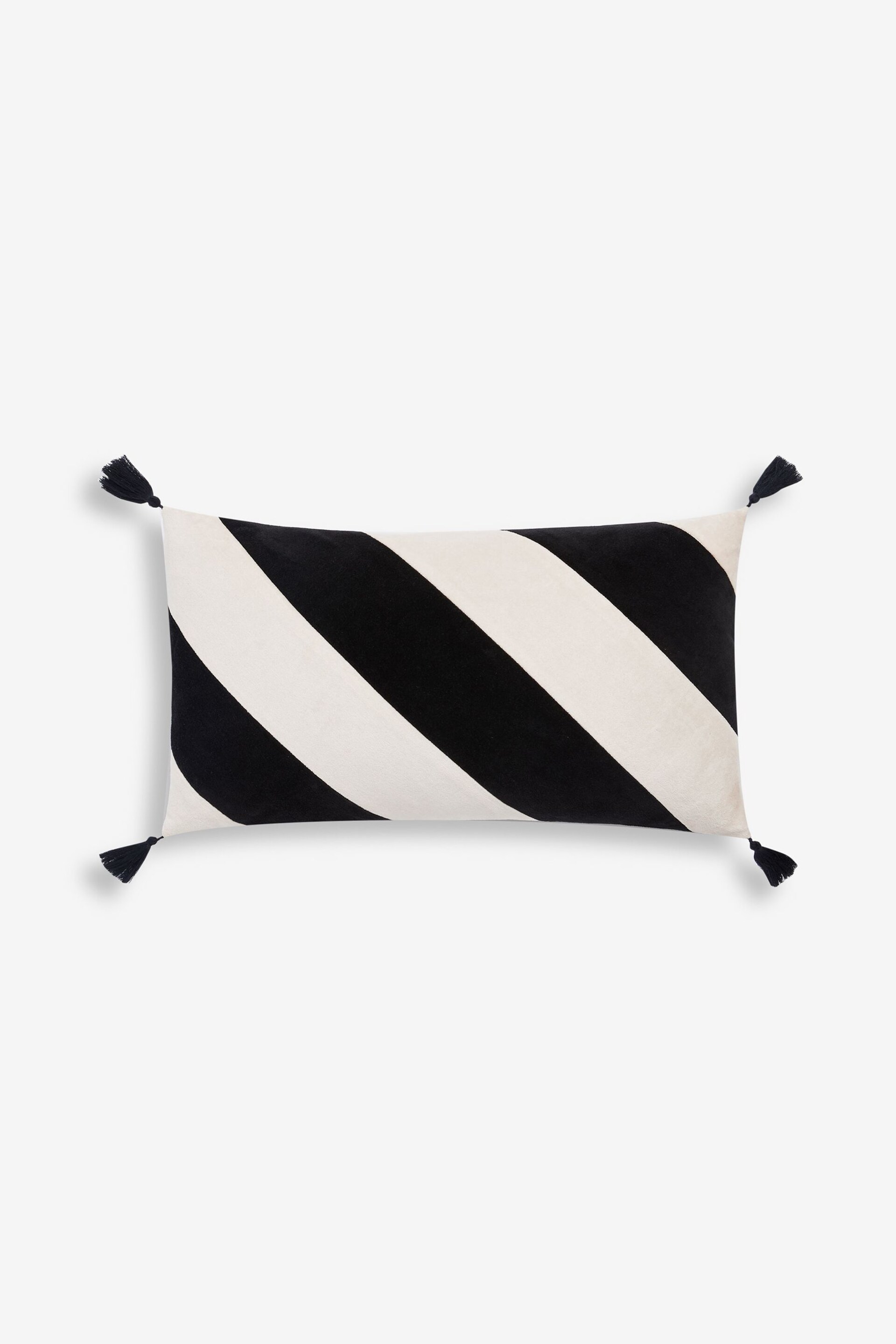 Monochrome 50 x 30cm Vertical Velvet Stripe Cushion - Image 3 of 5