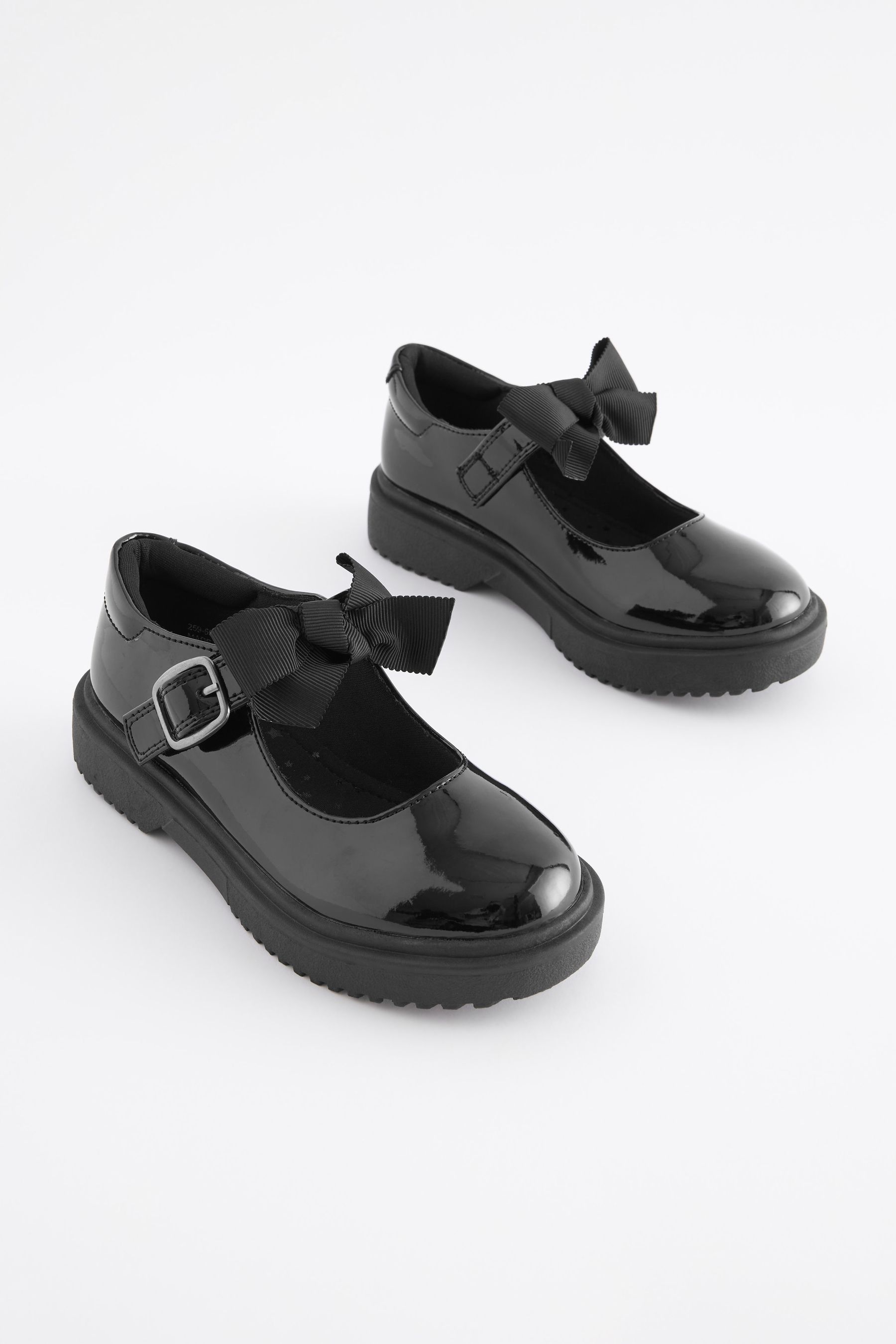 Buy Black Patent Standard Fit (F) Bow Chunky Mary Jane School Shoes ...