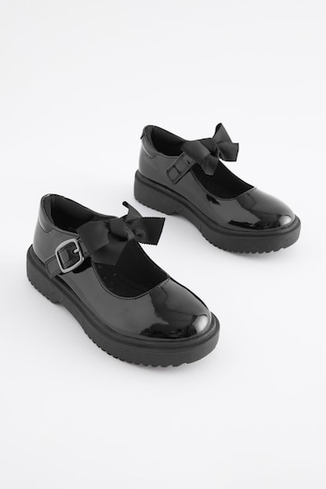 Black Patent Standard Fit (F) Bow Chunky Mary Jane School Shoes