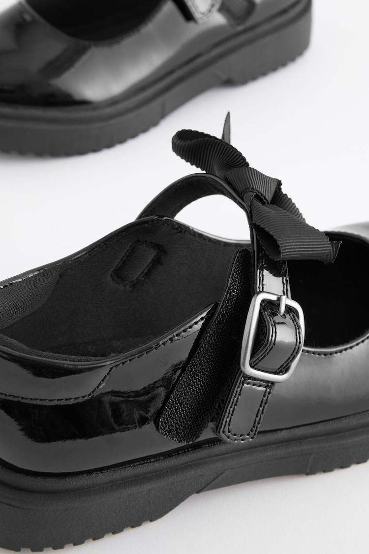 Black Patent Standard Fit (F) Bow Chunky Mary Jane School Shoes - Image 7 of 7