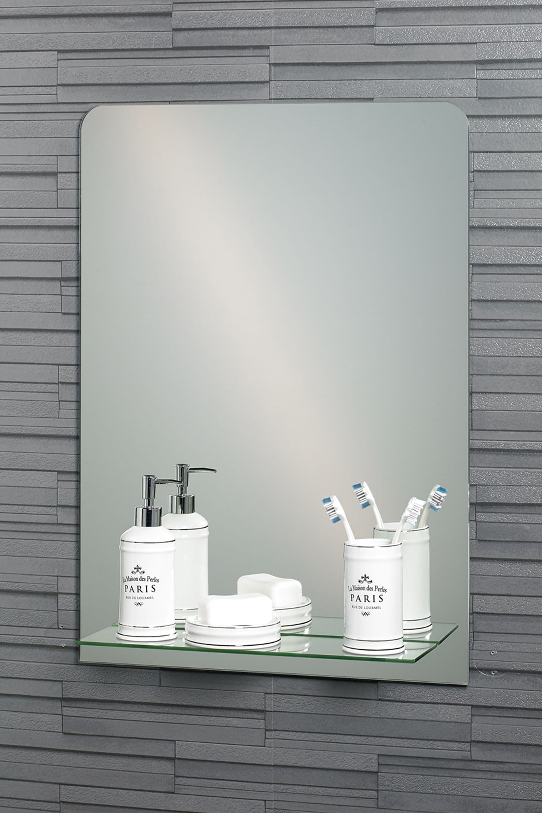 Mirror with top lights and shelf