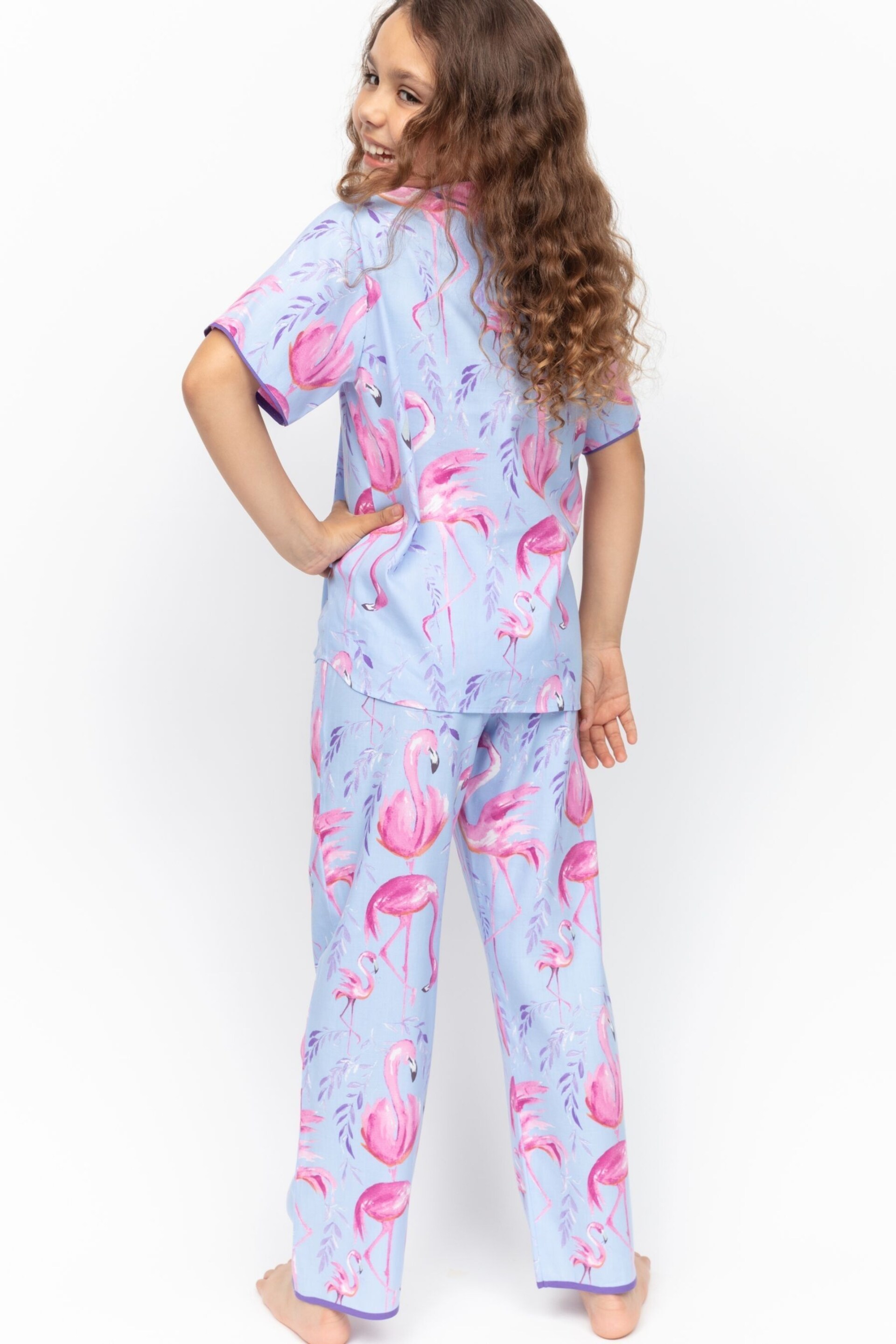 Minijammies Blue Flamingo Print Short Sleeve Pyjamas Set - Image 2 of 4