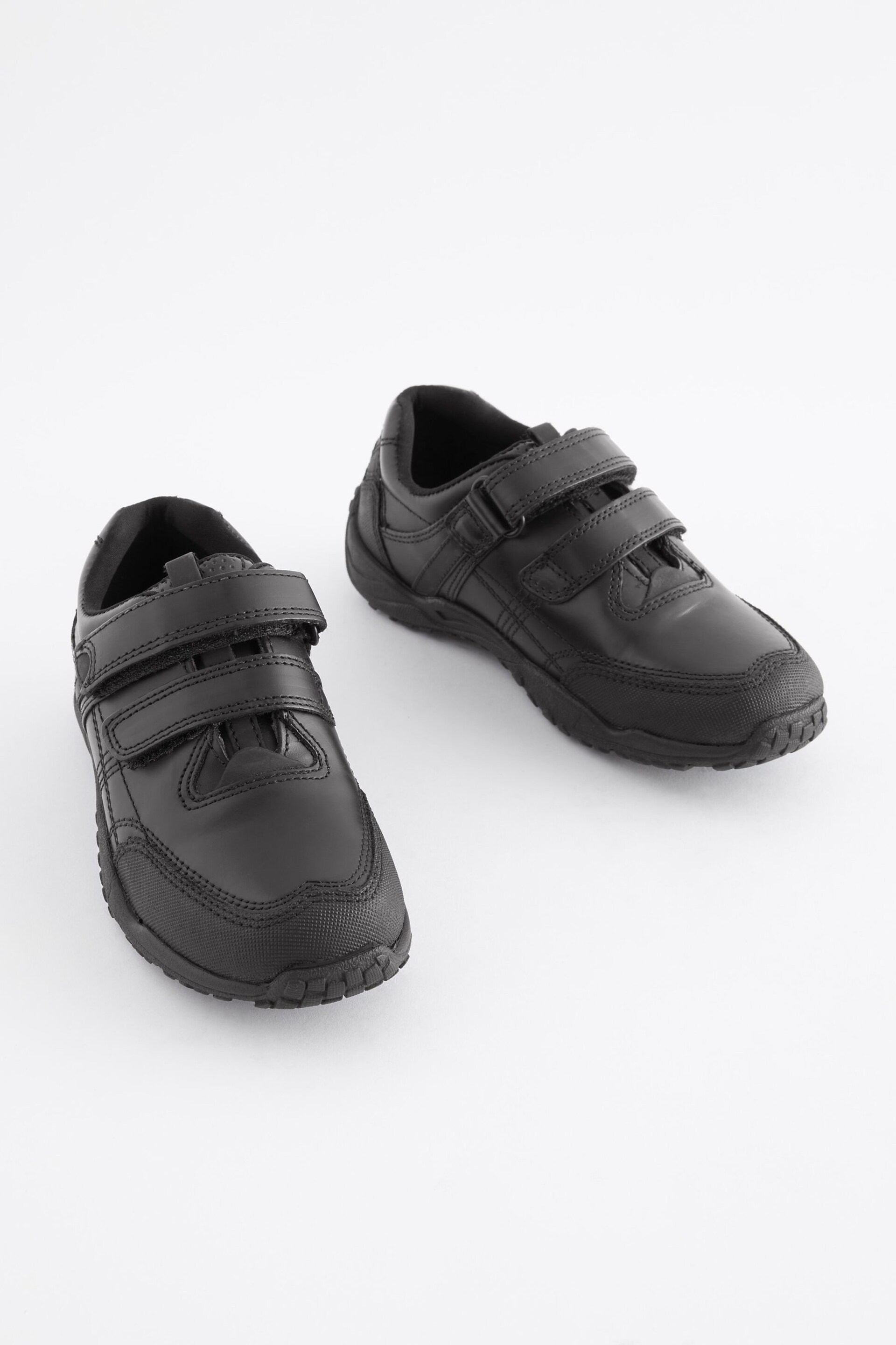 Black Extra Wide Fit (H) School Leather Double Strap Shoes - Image 1 of 8