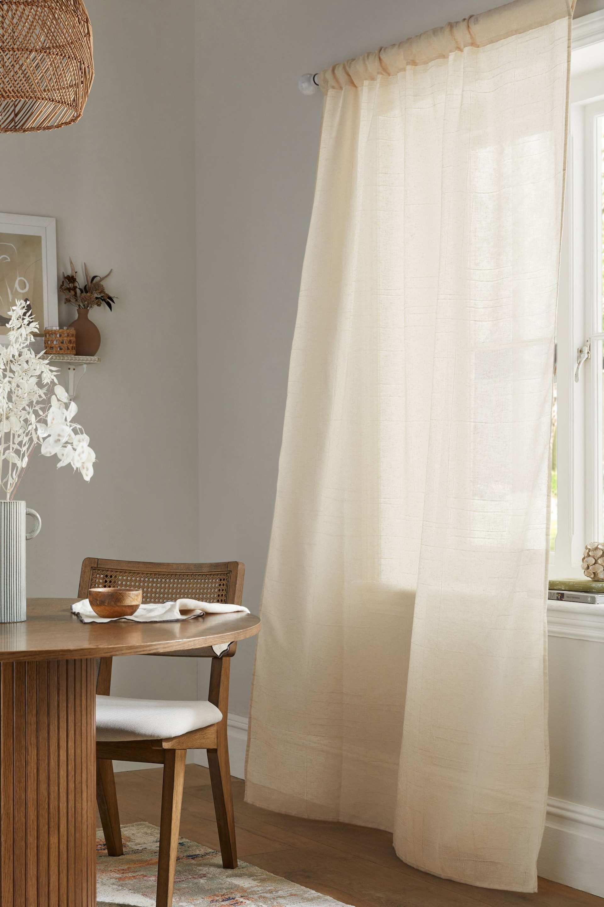 Natural Textured Voile Slot Top Unlined Sheer Panel Curtain - Image 2 of 5