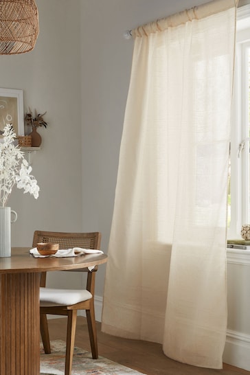 Natural Textured Voile Slot Top Unlined Sheer Panel Curtain