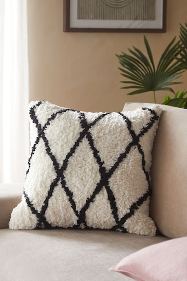White/Black 50 x 50cm Tufted Berber Cushion
