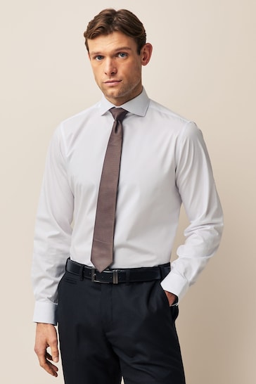 White/Bronze Brown Regular Fit Single Cuff Shirt And Tie Pack