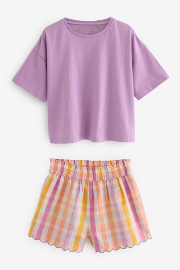 Yellow/Purple Woven Check Pyjamas 2 Pack (3-16yrs)