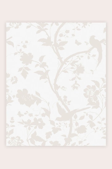 Laura Ashley White Oriental Garden Pearlescent Wallpaper Wallpaper