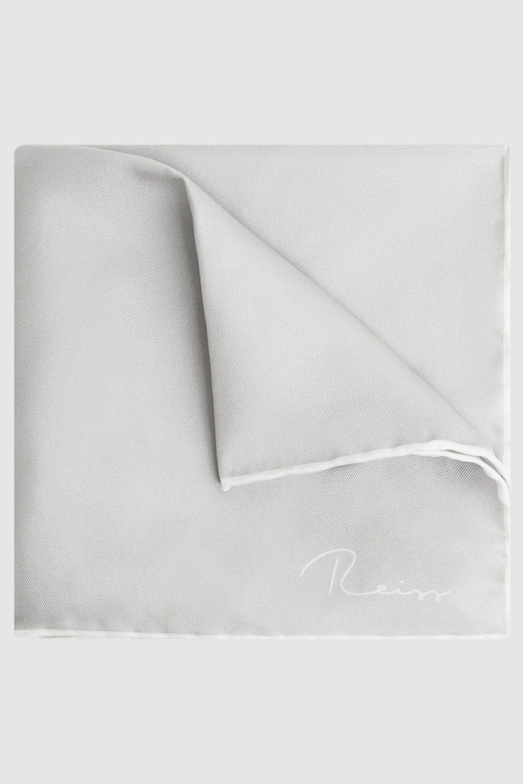 Reiss Silver Ceremony Plain Silk Pocket Square - Image 1 of 5