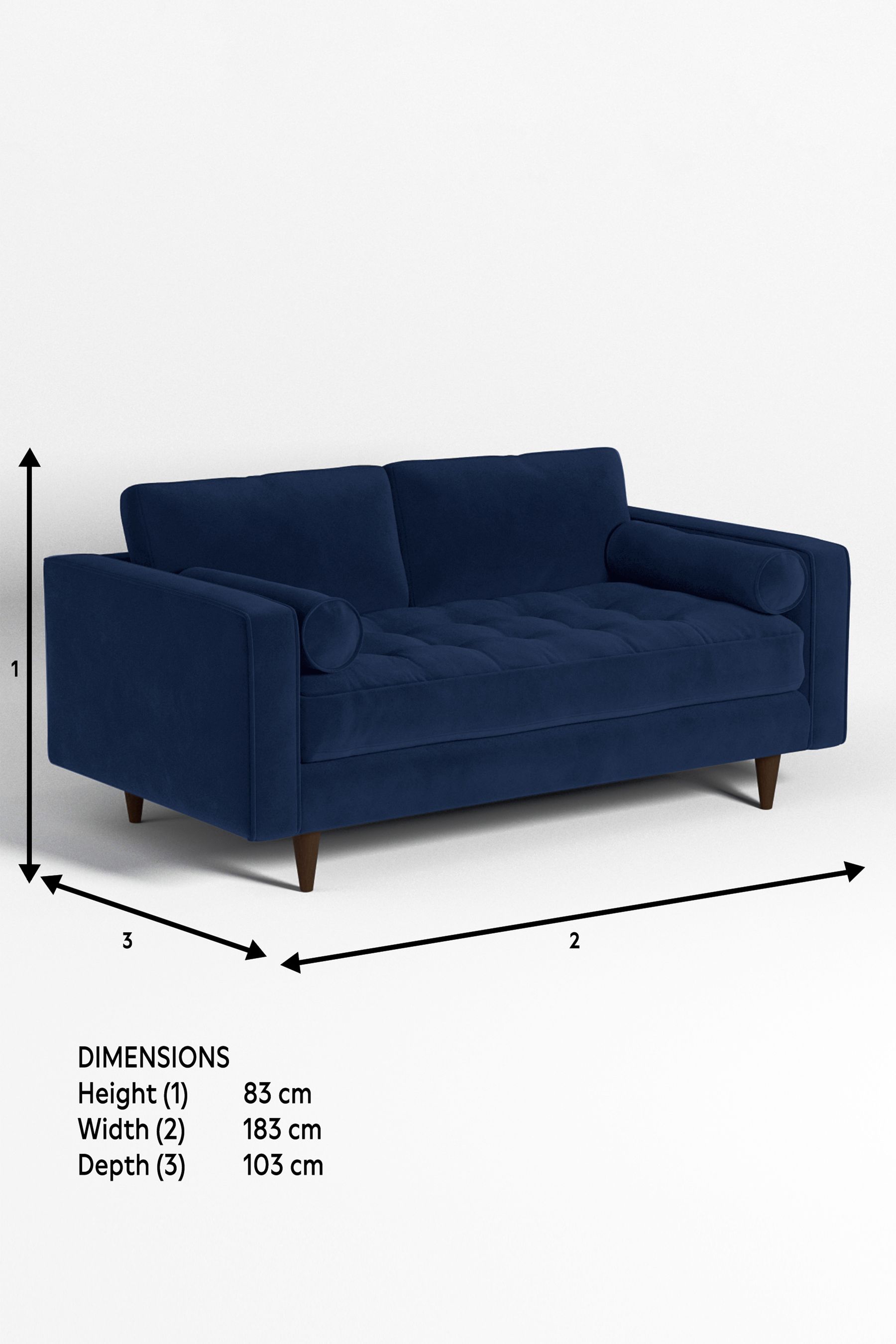 MADE.COM Matt Velvet Navy Blue Scott 2 Seater Sofa