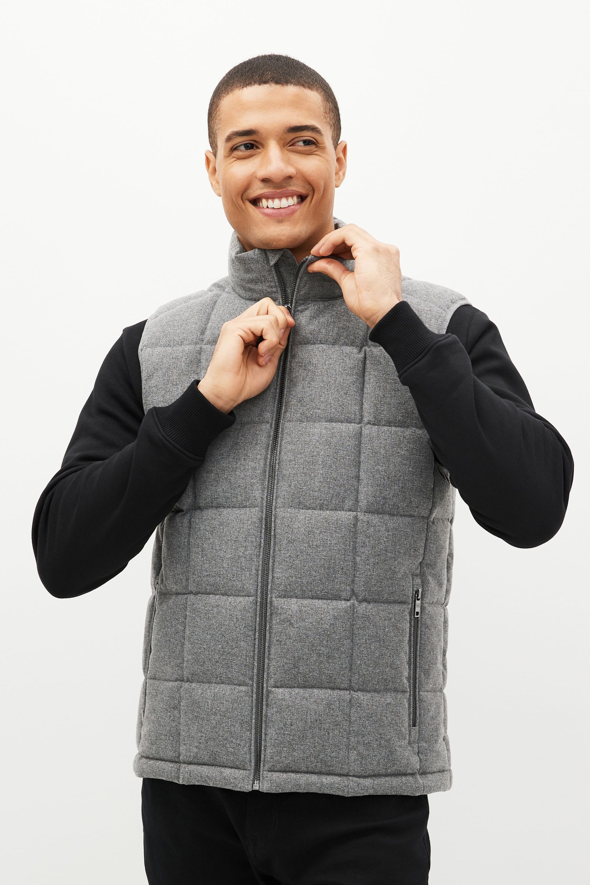 Grey Textured Square Quilted Shower Resistant Gilet - Image 1 of 10