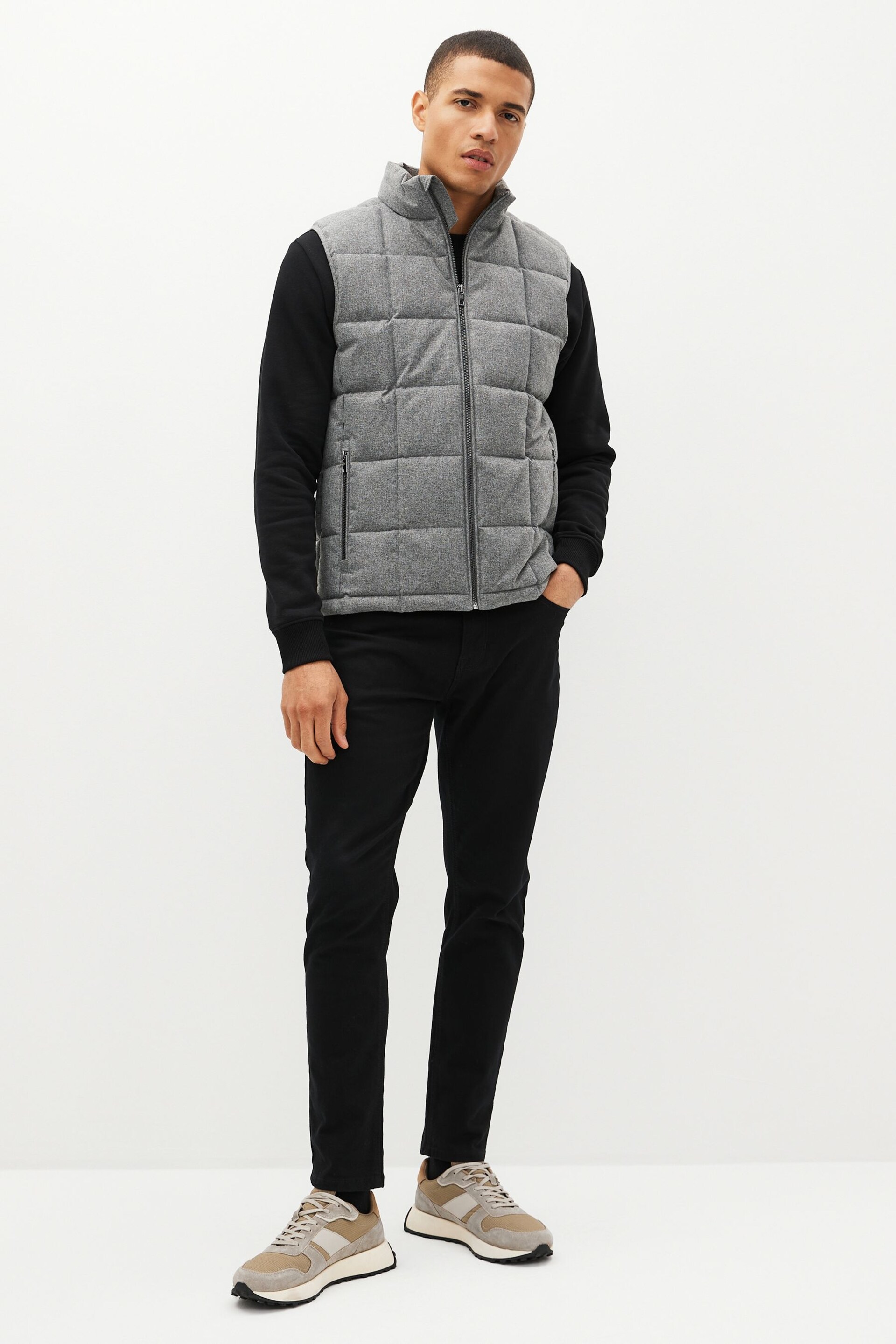 Grey Textured Square Quilted Shower Resistant Gilet - Image 2 of 10