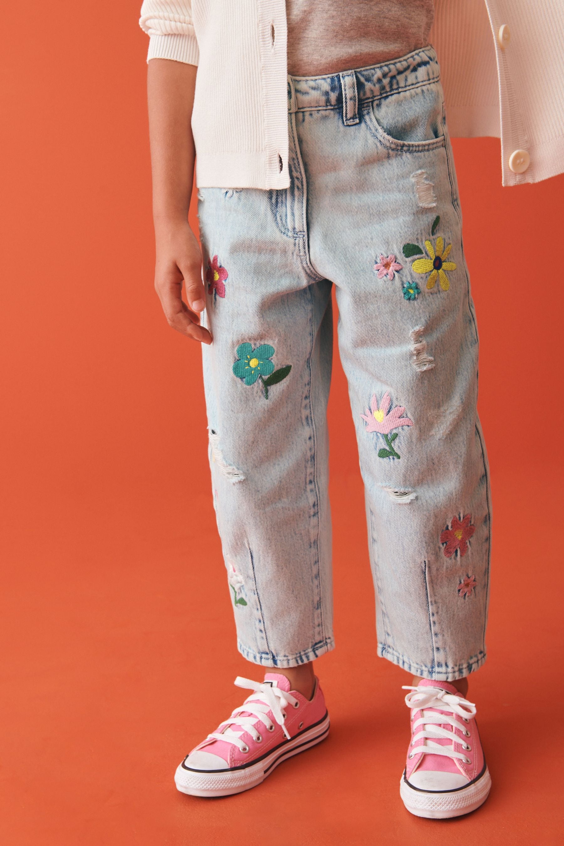 Buy Light Blue Denim 100 Cotton Floral Embroidered Balloon Jeans 3 16yrs from Next Canada