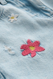 Light Blue Denim 100% Cotton Floral Embroidered Balloon Jeans (3-16yrs) - Image 7 of 7