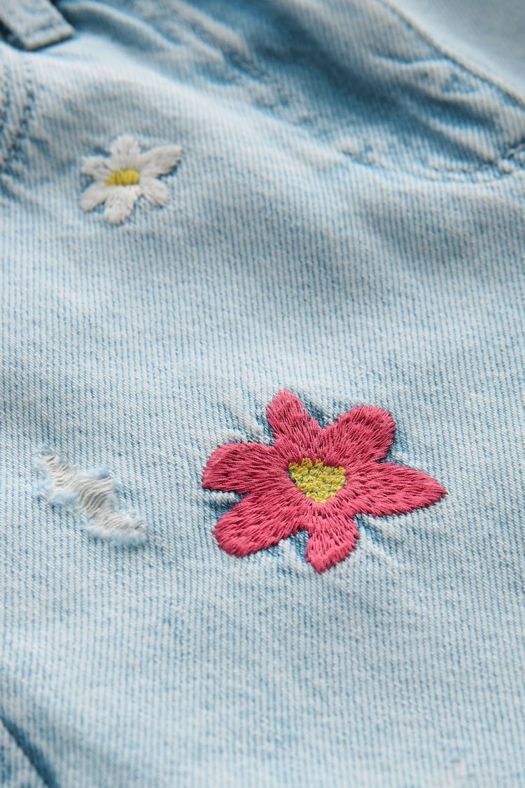 Light Blue Denim 100% Cotton Floral Embroidered Balloon Jeans (3-16yrs) - Image 7 of 7