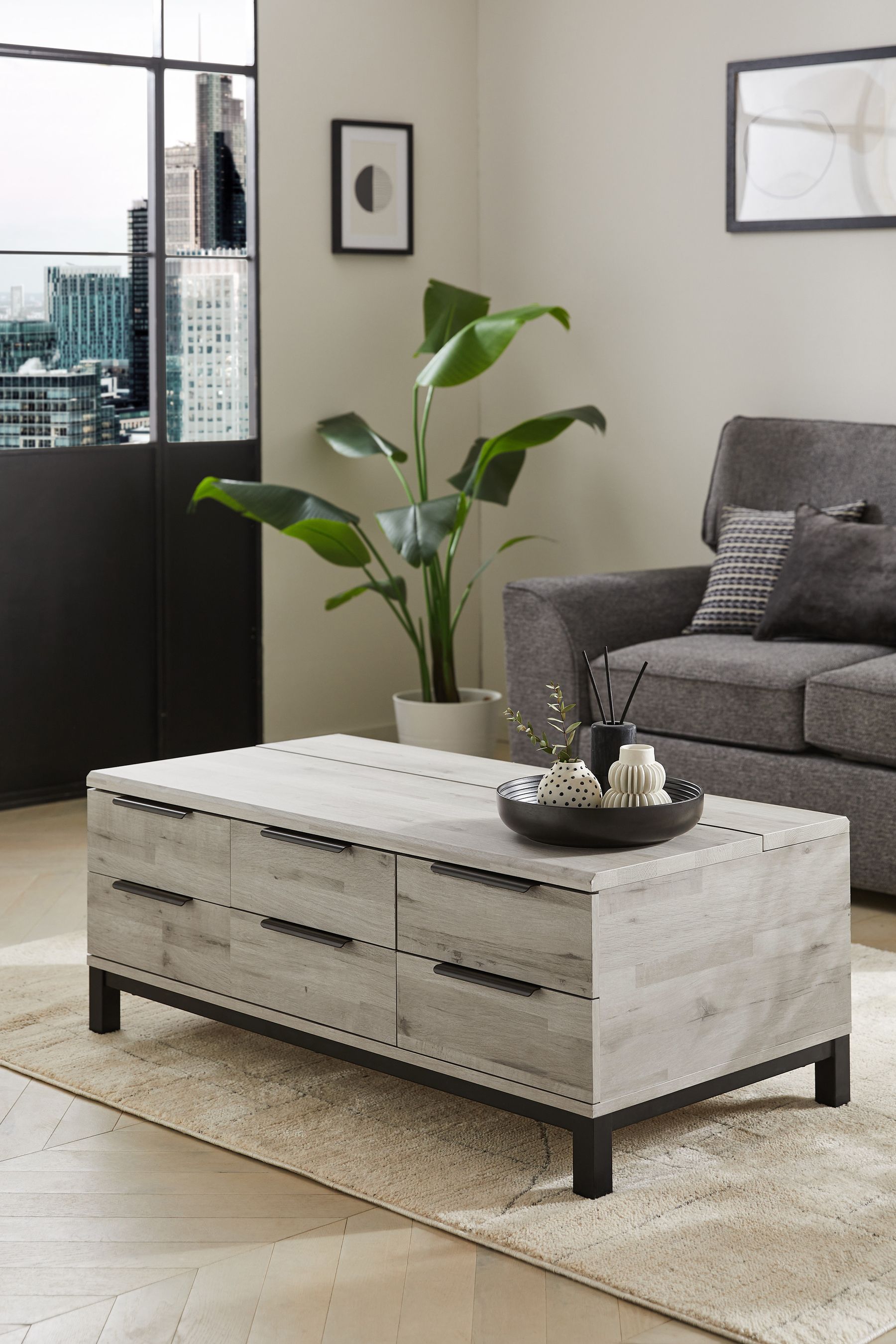 Gray coffee cheap table with drawers