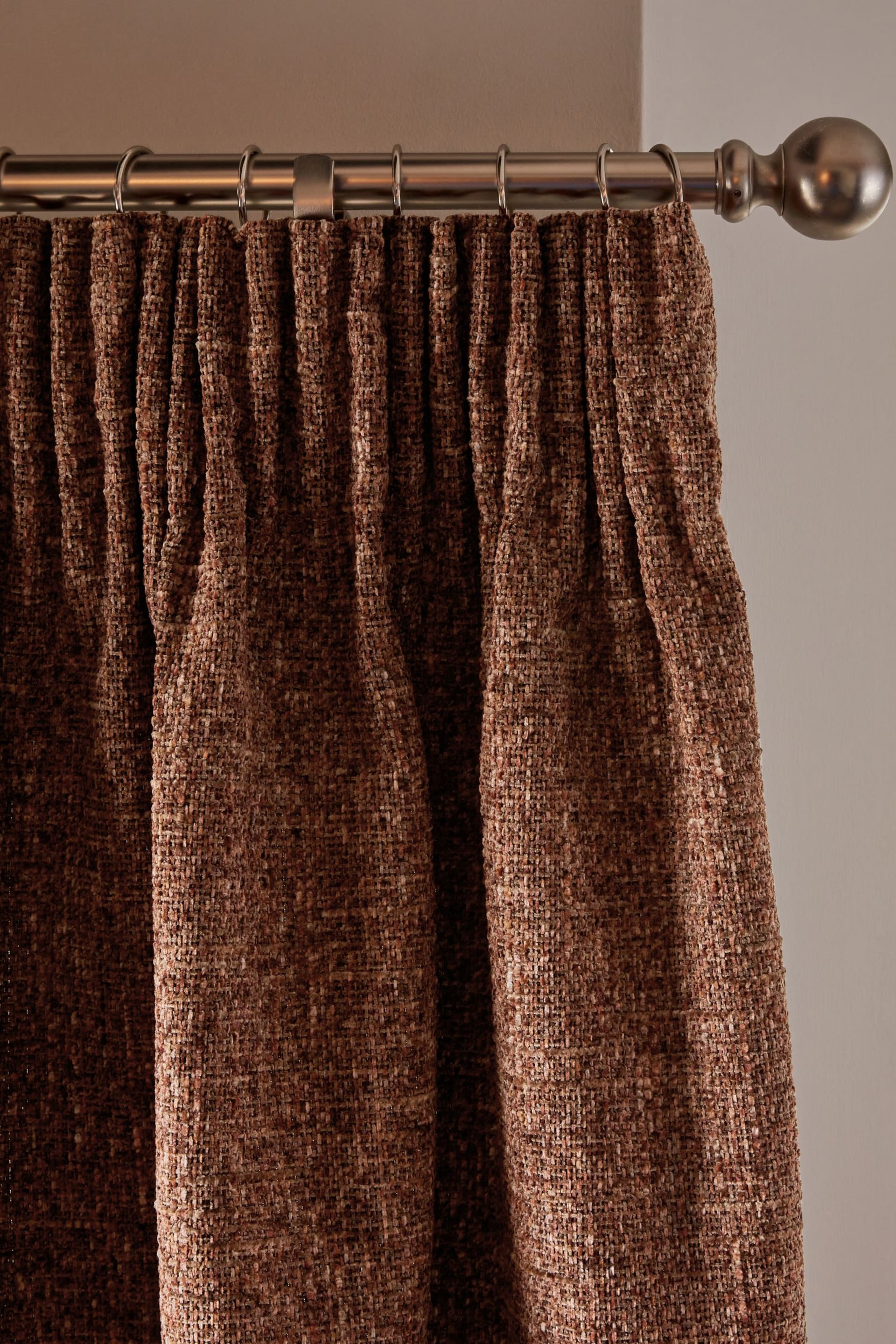 Rust Brown Next Multi Chenille Pencil Pleat Lined Curtains - Image 4 of 5