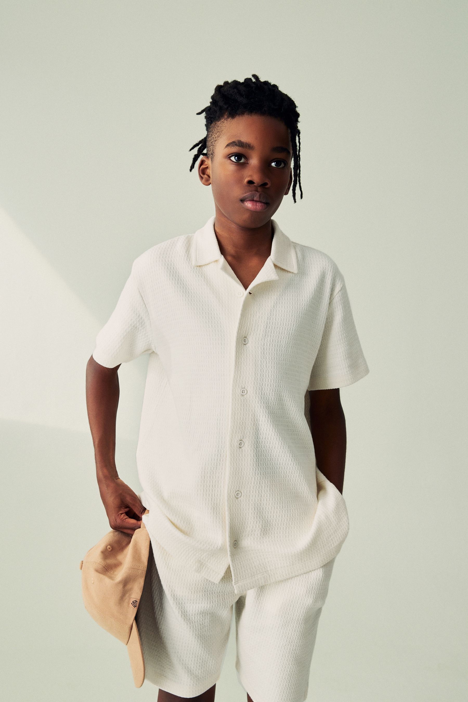 Buy Cream gaufre texturee Ensemble chemise et short a manches courtes 3 16 ans from Next Luxembourg