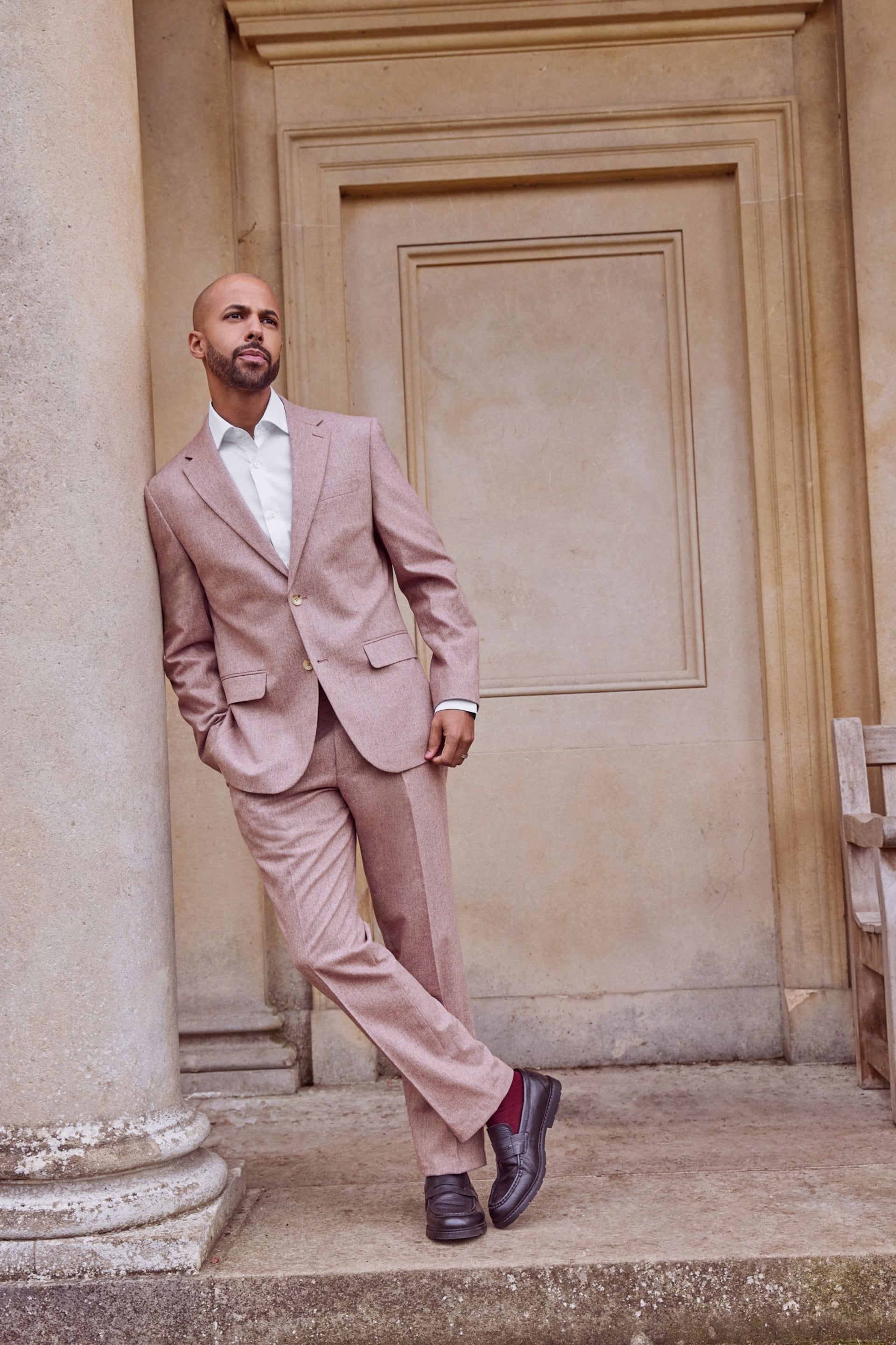 Pink Regular Fit Nova Fides Italian Wool Blend Suit: Jacket - Image 3 of 13